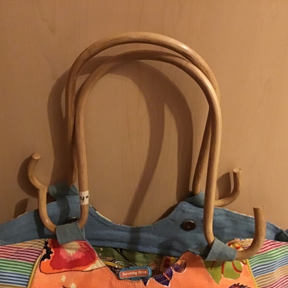 Anne Ormsby “ Surviving Stress” Carribean Themed Tote Bag with Bamboo Handlea - Picture 3 of 11